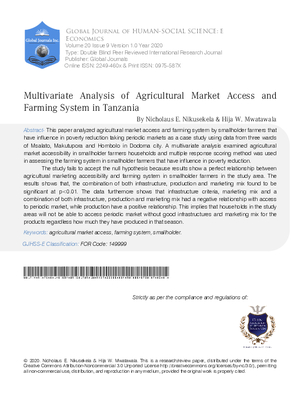 Multivariate Analysis of Agricultural Market Access and Farming System in Tanzania
