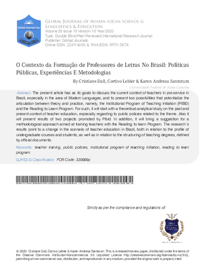 O Contexto Da Formação De Professores De Letras No Brasil: Políticas Publicas, Experiências E Metodologias