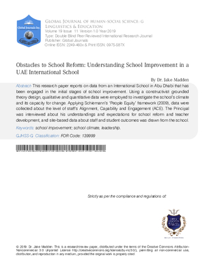 Obstacles to School Reform: Understanding School Improvement in a UAE International School