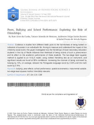 Peers , Bullying and School Performance: Exploring the Role of Friendships