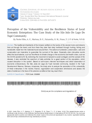 Perception of the Vulnerability and the Resilience Status of Local Economic Enterprises: The Case Study of the Sao Joao Do Lago Do Tupe Community