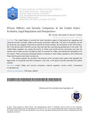 Private Military and Security Companies in the United States - Evolution, Legal Regulation and Perspectives