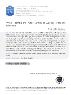 Private Tutoring and Public Schools in Algeria: Issues and Reflections