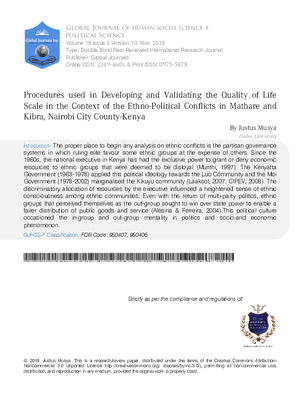 Procedures Used in Developing and Validating the Quality of Life Scale in the Context of the Ethno-Political Conflicts in Mathare and Kibra, Nairobi City County-Kenya