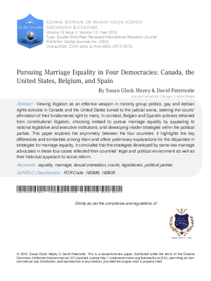 Pursuing Marriage Equality in Four Democracies: Canada, the United States, Belgium, and Spain