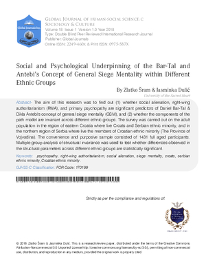 Social and Psychological Underpinning of the Bar-Tal and Antebi's Concept of General Siege Mentality within Different Ethnic Groups