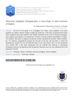 Structural Ambiguity Interpretation: A Case Study of Arab Learners of English