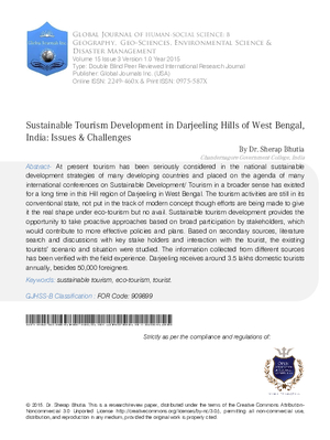 Sustainable Tourism Development in Darjeeling Hills of West Bengal, India: Issues 