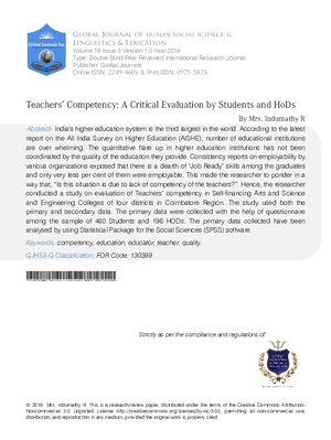 Teachers’ Competency: A Critical Evaluation by Students and HoDs