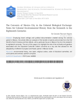The Convents of Mexico City in the Colonial Biological Exchange:  Notes for Colonial Environmental History from the Sixteenth to the Eighteenth Centuries 1