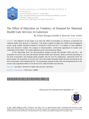 The Effect of Education on Tendency of Demand for Maternal Health Care Services in Cameroon