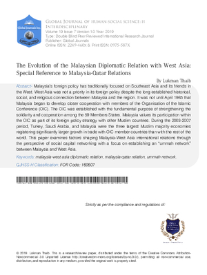 The Evolution of the Malaysian Diplomatic Relation with West Asia: Special Reference to Malaysia-Qatar Relations.