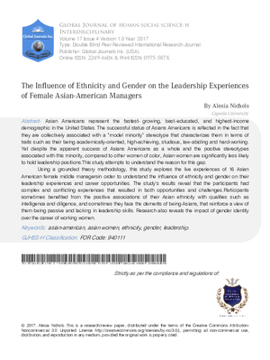 The Influence of Ethnicity and Gender on the Leadership Experiences of Female Asian-American Managers
