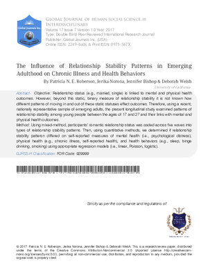 The Influence of Relationship Stability Patterns in Emerging Adulthood on Chronic Illness and  Health Behaviors