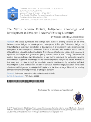 The Nexus between Culture, Indigenous Knowledge and Development in Ethiopia: Review  of Existing Literature