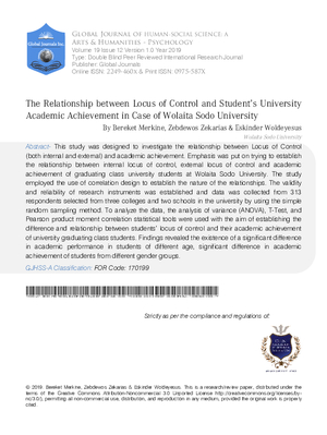 The Relationship between Locus of Control and Student’s University Academic Achievement in Case of Wolaita Sodo University