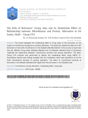 The Role of Borrowers Living Area and Its Moderation Effect of Relationship of Microfinance and Poverty Alleviation in Sri Lanka: Multi –Group CFA