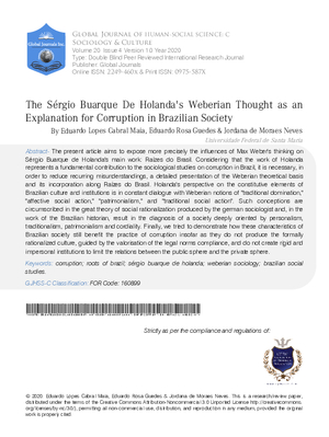 The Sérgio Buarque de Holandas Weberian thought as an Explanation for Corruption in Brazilian Society