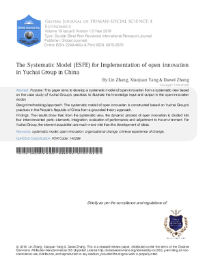 The Systematic Model (ESFE) for Implementation of Open Innovation in Yuchai Group in the Peopleos Republic of China