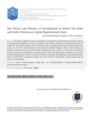 The Theory and Practice of Development in Brazil: The State and Public Policies as Capital Reproduction Tools