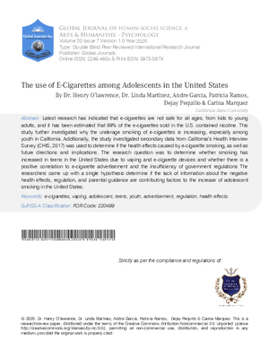 The use of E-Cigarettes among Adolescents in the United States