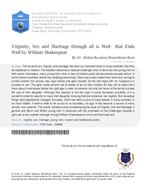 Virginity, Sex and Marriage through All is Well that Ends Well by William Shakespeare