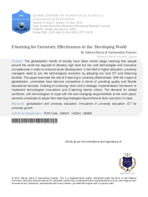 E-Learning for University Effectiveness in the Developing World