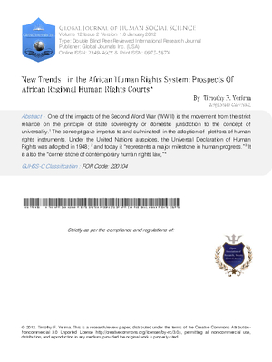New Trends  In The African Human Rights System: Prospects Of African Regional Human Rights Courts*