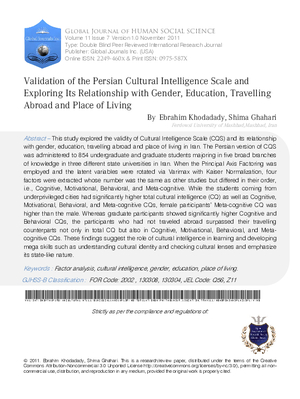 Validation of the Persian Cultural Intelligence Scale and Exploring its relationship with Gender, Education, Travelling abroad and Place of Living