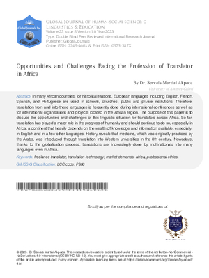 Opportunities and Challenges Facing the Profession of Translator in Africa