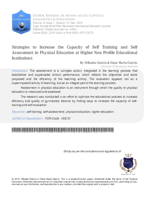 Strategies to Increase the Capacity of Self Training and Self Assessment in Physical Education at Higher Non Profile Educational Institutions