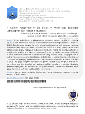 A Gender Perspective of the Status of Water and Sanitation Landscape in East African Universities.