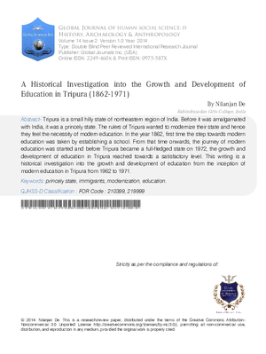 A Historical Investigation into the Growth and Development of Education in Tripura (1862-1971)