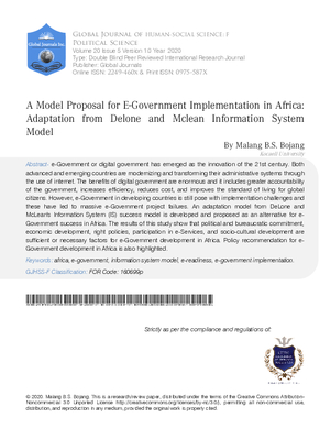 A Model Proposal for E-Government Implementation in Africa: Adaptation from Delone and Mclean Information System Model