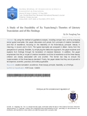 A Study of the Feasibility of Xu Yuanchong’s Theories of Literary Translation and of His Findings