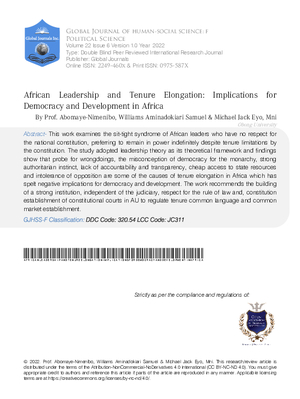 African Leadership and Tenure Elongation: Implications for Democracy and Development in Africa