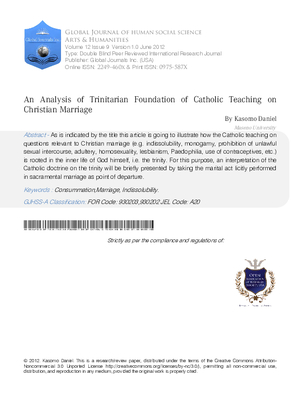 An Analysis of Trinitarian Foundation of Catholic Teaching on Christian Marriage