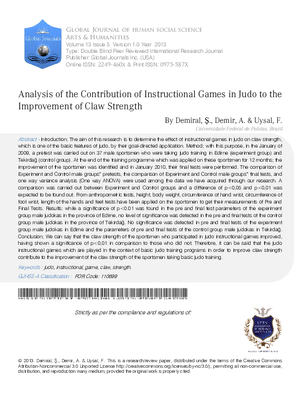 Analysis of the Contribution of Instructional Games in Judo to the Improvement of Claw Strength