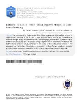 Biological Markers of Fitness Among Qualified Athletes in Greco-Roman Wrestling