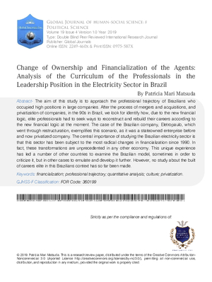 Change of Ownership and Financialization of the Agents: Analysis of the Curriculum of the Professionals in the Leadership Position in the Electricity Sector in Brazil