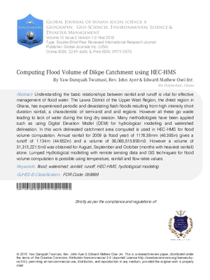 Computing Flood Volume of Dikpe Catchment using HEC-HMS