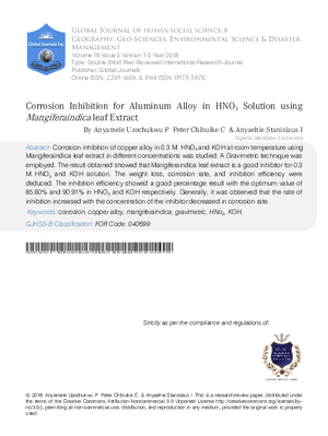 Corrosion Inhibition for Aluminum Alloy in HNO3 Solution using Mangiferaindica Leaf Extract