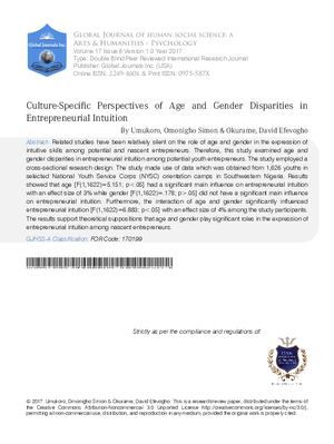 Culture-Specific Perspectives of Age and Gender Disparities in Entrepreneurial Intuition