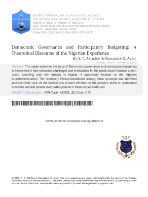 Democratic Governance and Participatory Budgeting: A Theoretical Discourse of the Nigerian Experience