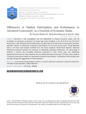 Differences in Student Participation and Performance in Advanced Coursework as a Function of Economic Status