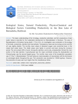 Ecological Status, Natural Productivity, Physico-Chemical and Biological Factors Controlling Productivity in the Bow Lake of Bansadaha, Burdwan