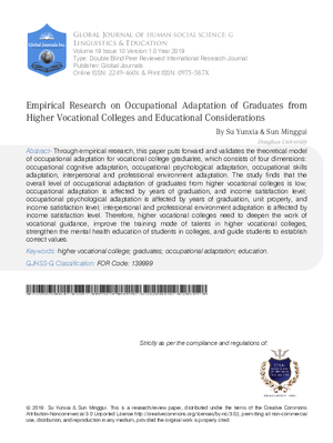 Empirical Research on Occupational Adaptation of Graduates from Higher Vocational Colleges and Educational Considerations