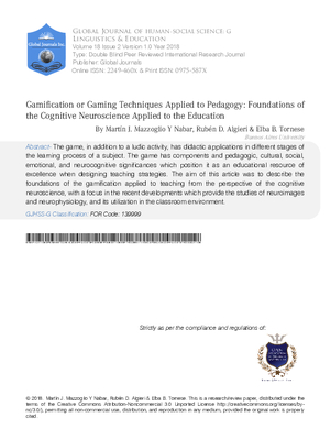 Gamification or Gaming Techniques Applied to Pedagogy Foundations of the Cognitive Neuroscience Applied to the Education