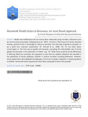 Household Wealth Status: An Asset Based Approach