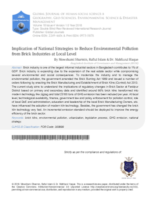 Implication of National Strategies to Reduce Environmental Pollution from Brick Industries at Local Level